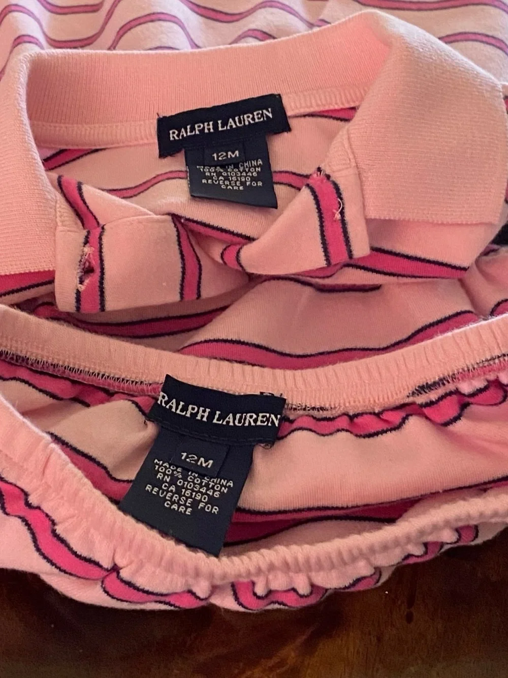 Ralph Lauren Pink & Blue Striped Polo Dress with Matching Diaper Cover